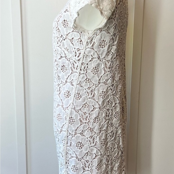 Loft Ann Taylor Size 6 Full Lace Lined Cream Colored Dress Knee Length Women’s - Picture 3 of 7